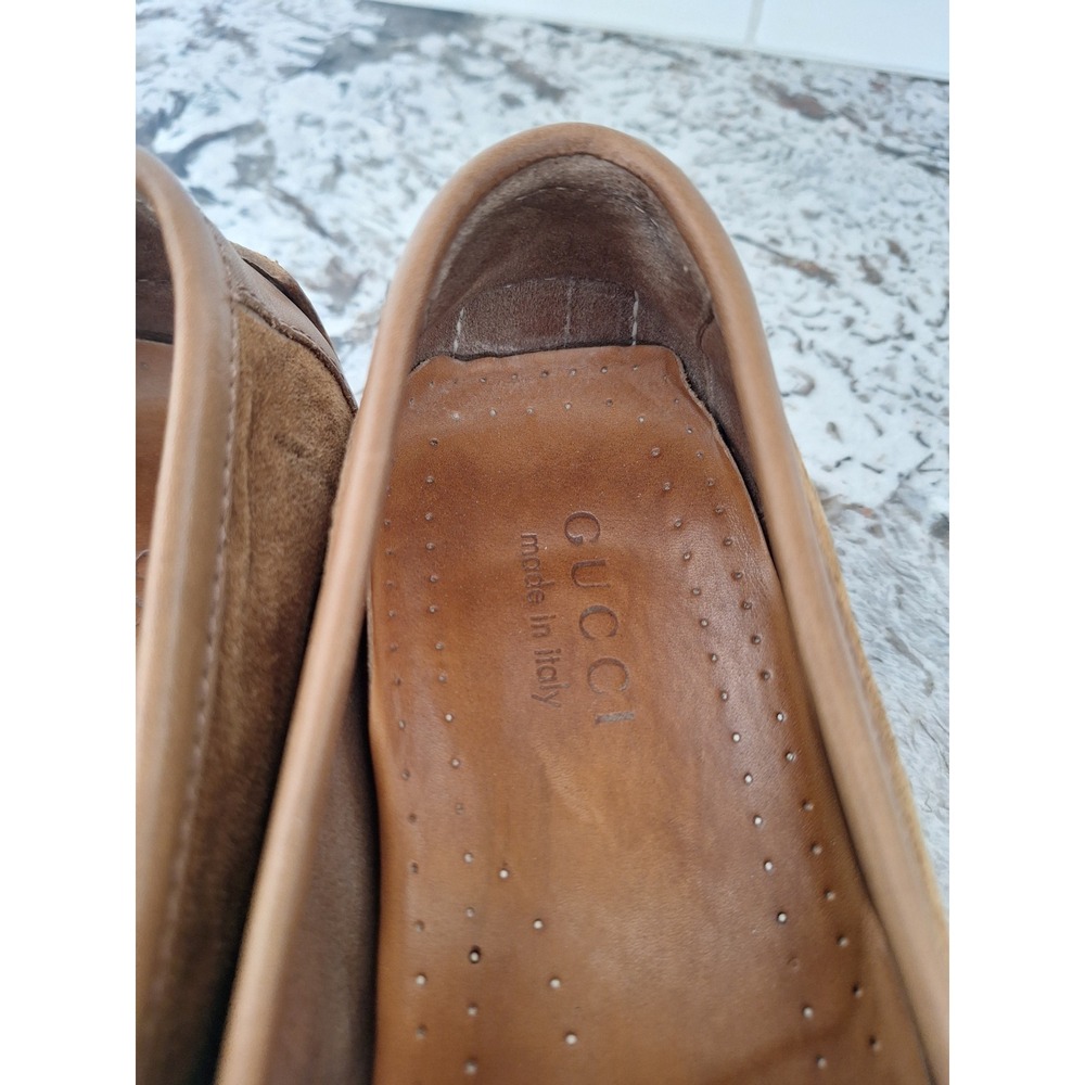 Gucci Italy Brown‎ Suede Leather Driving Loafers Mens 10D Designer Dress Loafers - Picture 10 of 14
